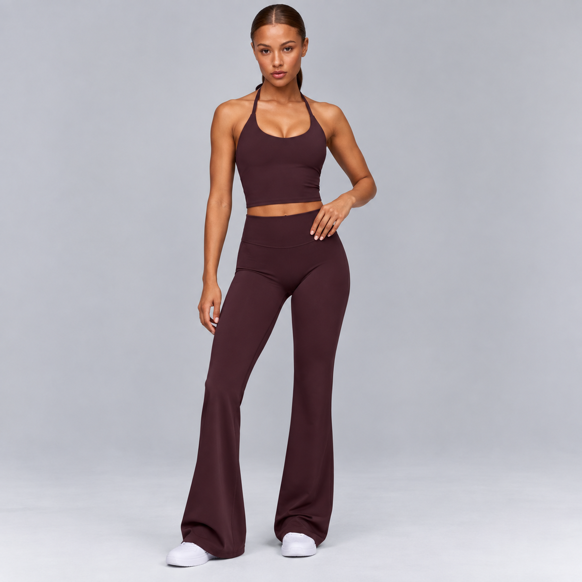 High-Waisted Flare Pants -Navy
